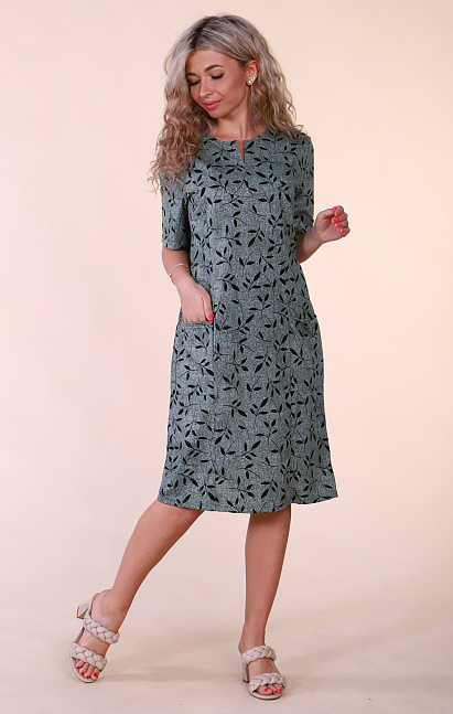 М374 Платье с коротким рукавом «Мишель» (цвет-хаки)