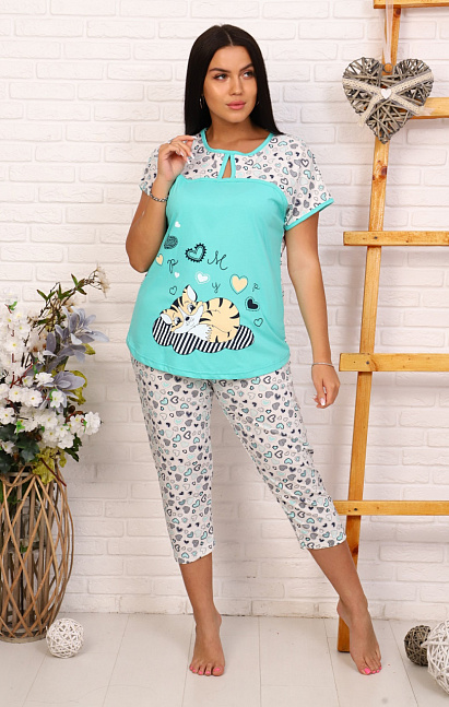 М244 Пижама с бриджами Мурка (ментол)