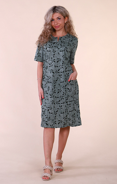 М374 Платье с коротким рукавом «Мишель» (цвет-хаки)