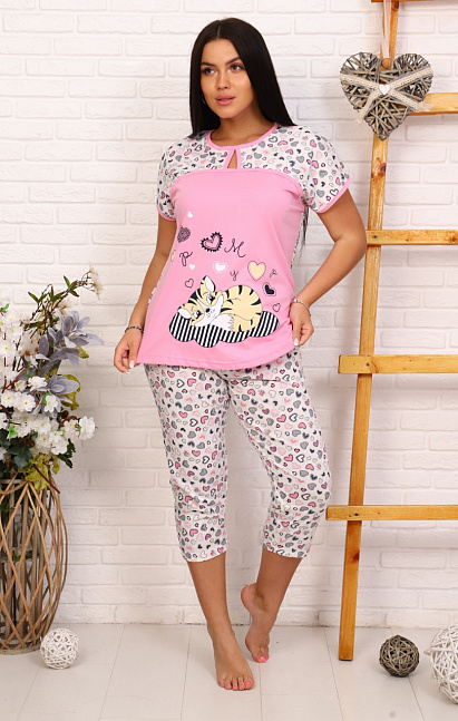 М244 Пижама с бриджами Мурка (розовый)